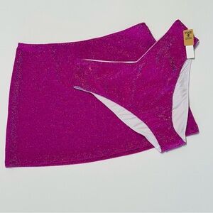 Victoria’s Secret Set Swim Cover Up Skirt + Bottom Size L Fuchsia Shimmer